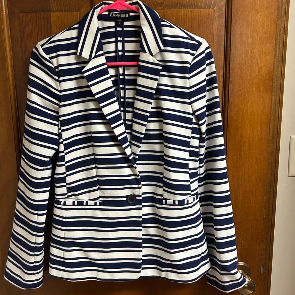 Express Women's Navy and White Striped Blazer